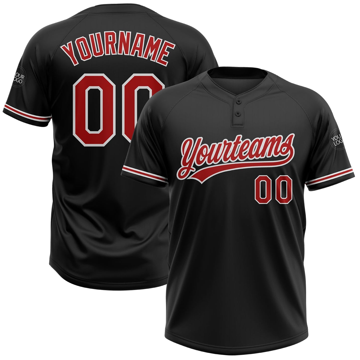 Custom Black Red-White Two-Button Unisex Softball Jersey