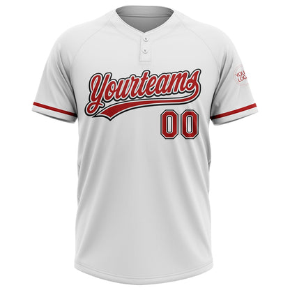 Custom White Red-Black Two-Button Unisex Softball Jersey