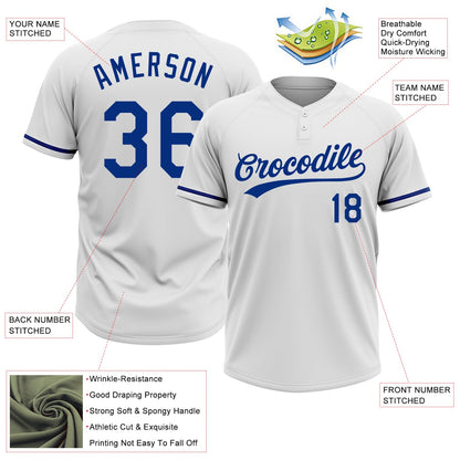 Custom White Royal Two-Button Unisex Softball Jersey