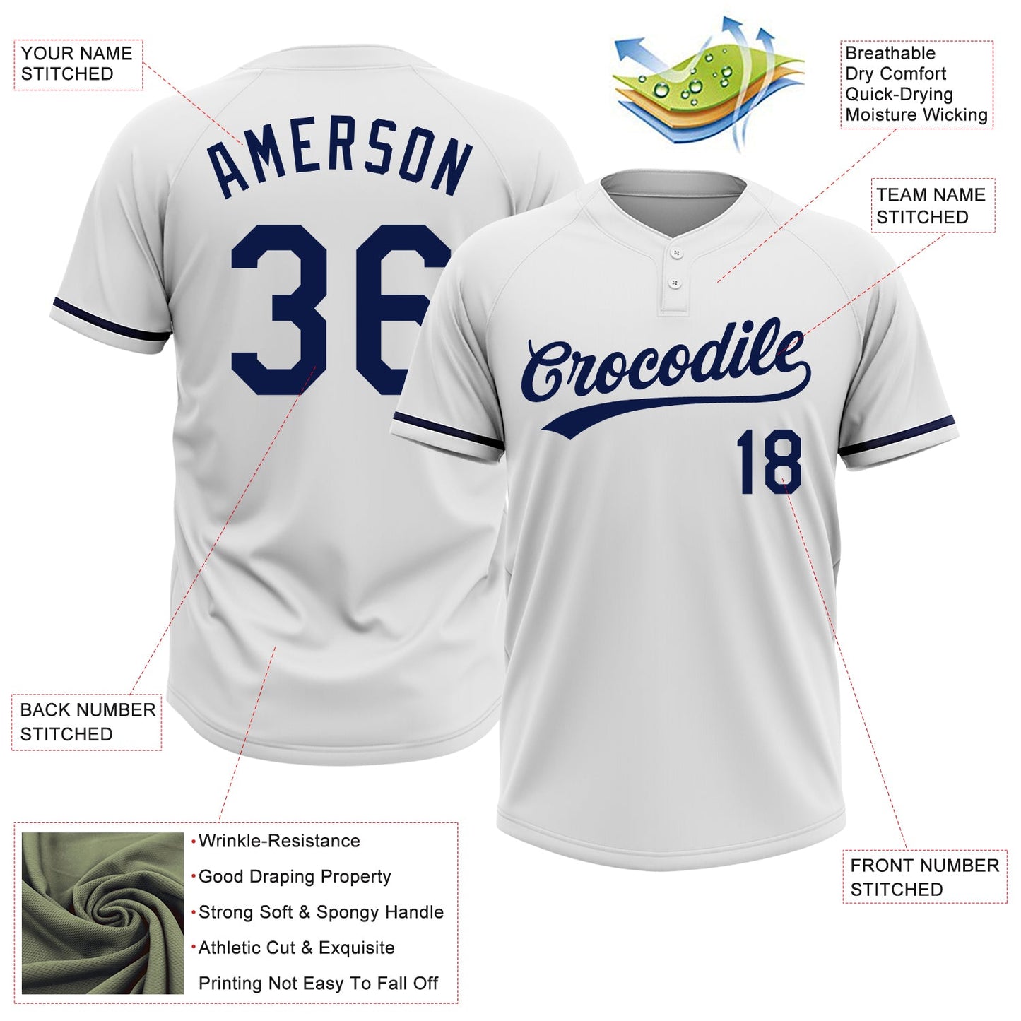 Custom White Navy Two-Button Unisex Softball Jersey