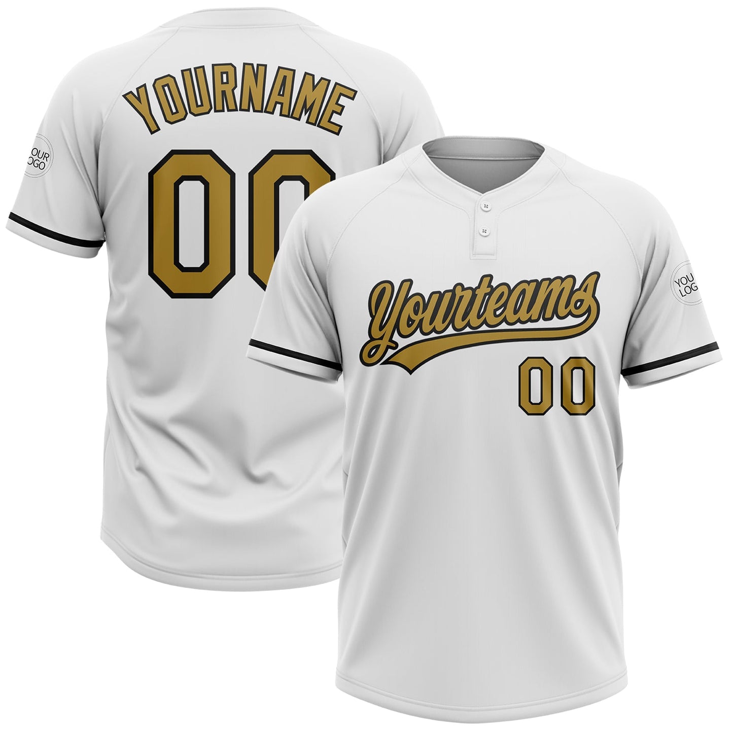 Custom White Old Gold-Black Two-Button Unisex Softball Jersey