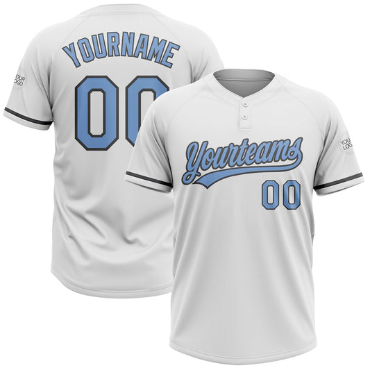 Custom White Light Blue-Steel Gray Two-Button Unisex Softball Jersey