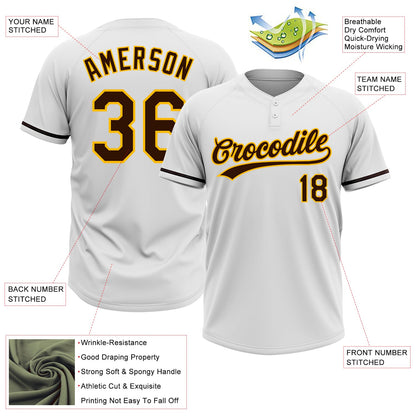 Custom White Brown-Gold Two-Button Unisex Softball Jersey