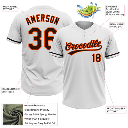 Custom White Brown-Orange Two-Button Unisex Softball Jersey