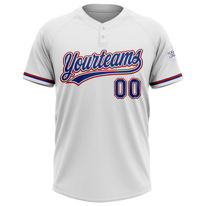 Custom White Royal-Red Two-Button Unisex Softball Jersey