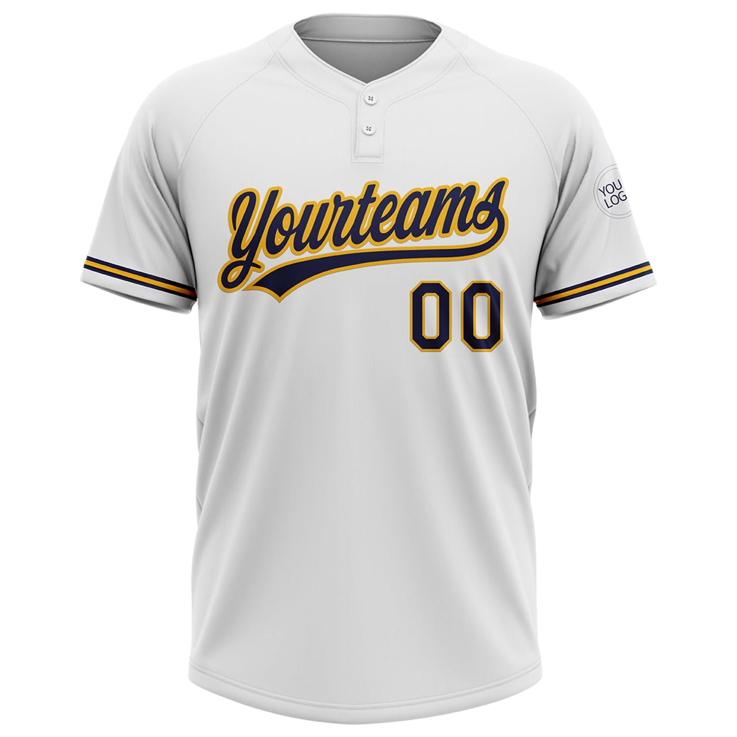 Custom White Navy-Gold Two-Button Unisex Softball Jersey