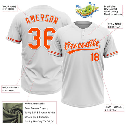 Custom White Orange-Gray Two-Button Unisex Softball Jersey