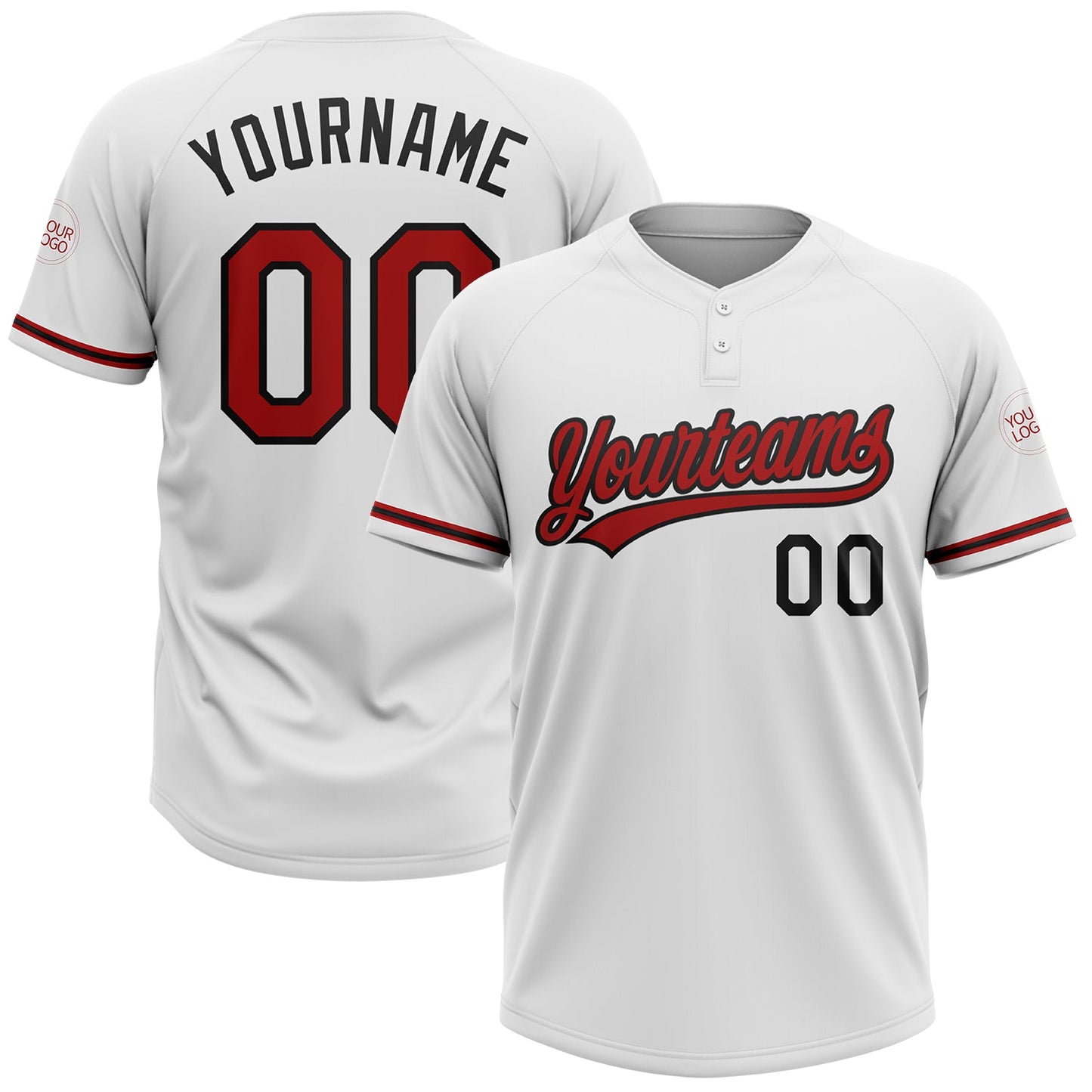 Custom White Red-Black Two-Button Unisex Softball Jersey