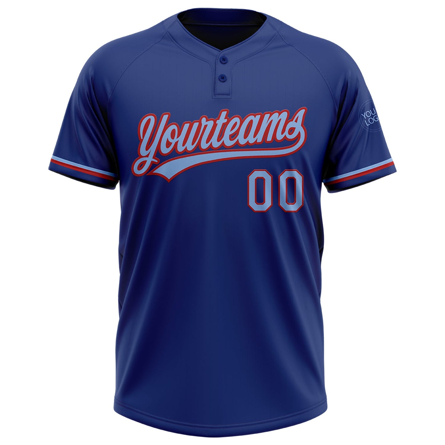 Custom Royal Light Blue-Red Two-Button Unisex Softball Jersey