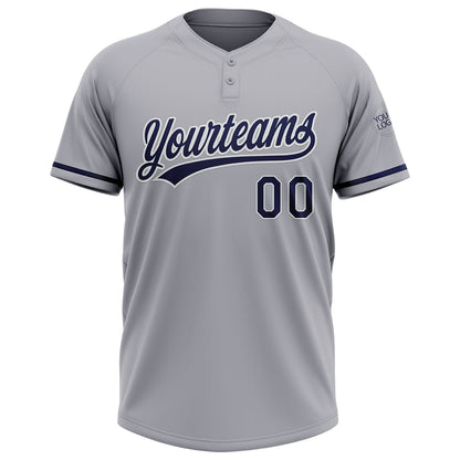 Custom Gray Navy-White Two-Button Unisex Softball Jersey