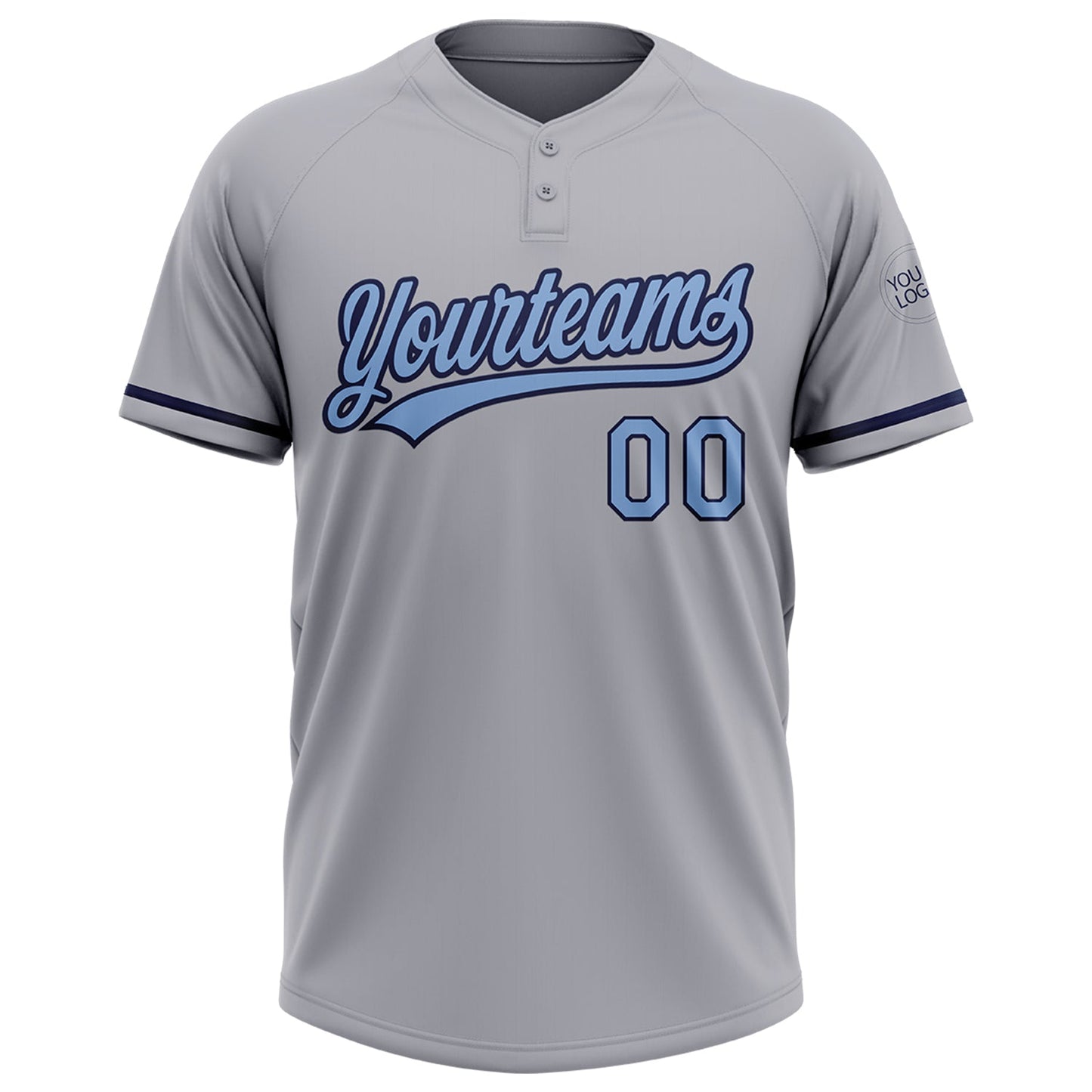 Custom Gray Light Blue-Navy Two-Button Unisex Softball Jersey