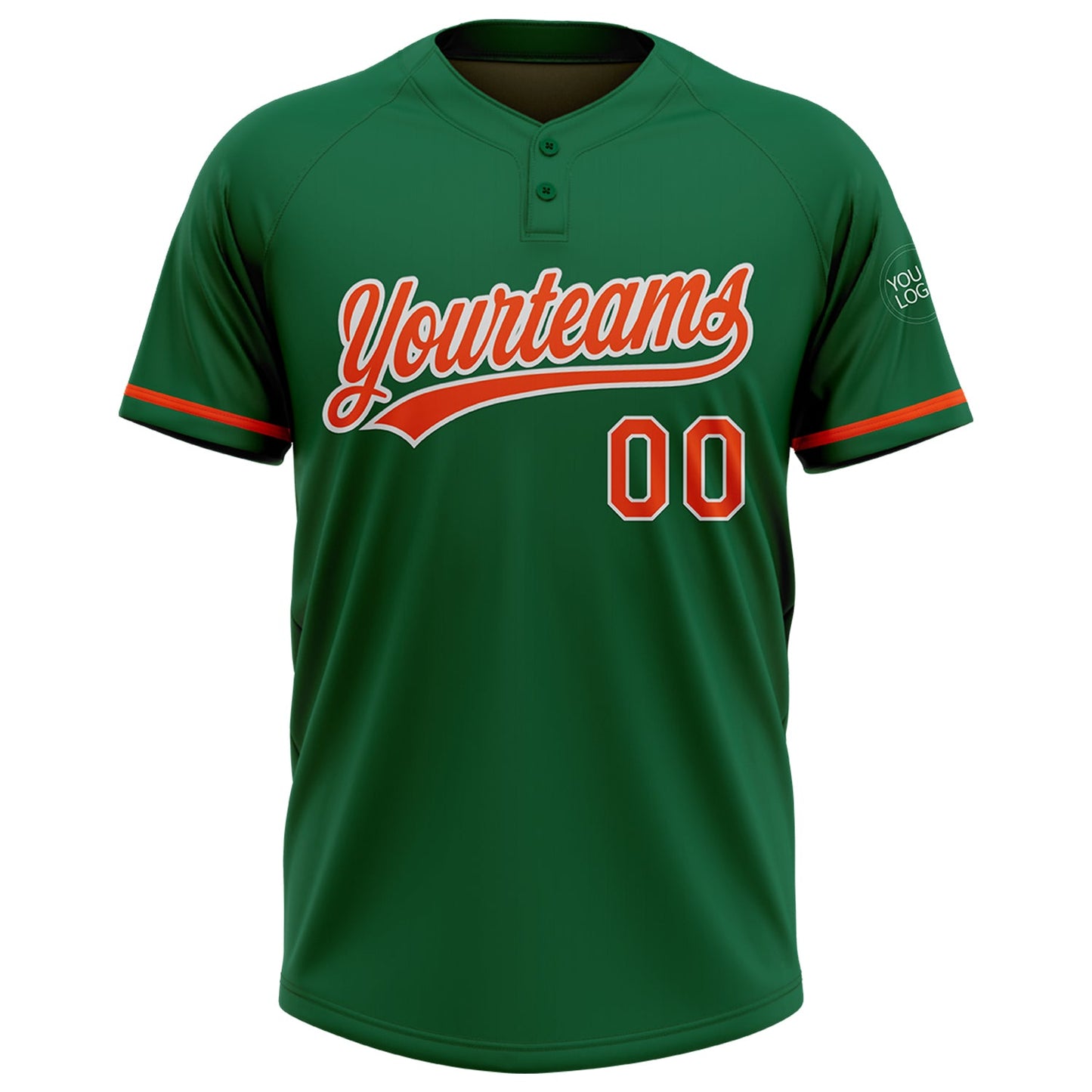 Custom Kelly Green Orange-White Two-Button Unisex Softball Jersey