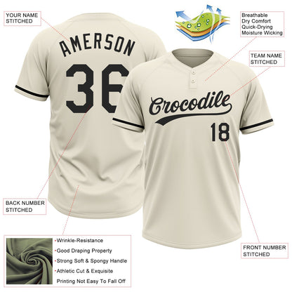 Custom Cream Black Two-Button Unisex Softball Jersey