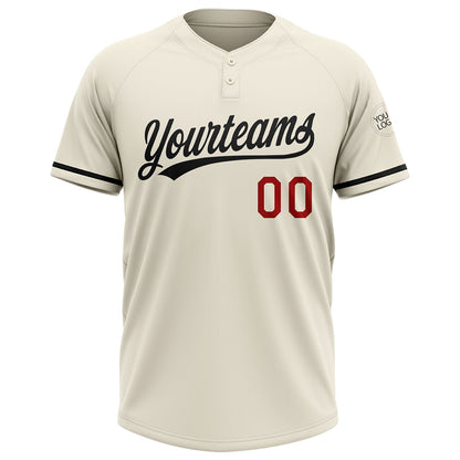 Custom Cream Red-Black Two-Button Unisex Softball Jersey