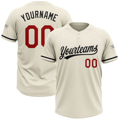 Custom Cream Red-Black Two-Button Unisex Softball Jersey