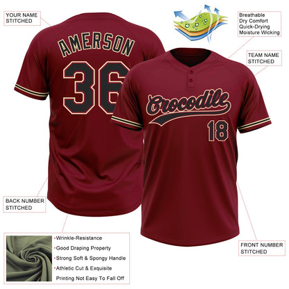 Custom Crimson Black-City Cream Two-Button Unisex Softball Jersey