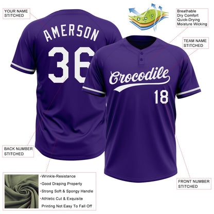 Custom Purple White Two-Button Unisex Softball Jersey