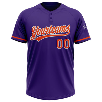 Custom Purple Orange-White Two-Button Unisex Softball Jersey