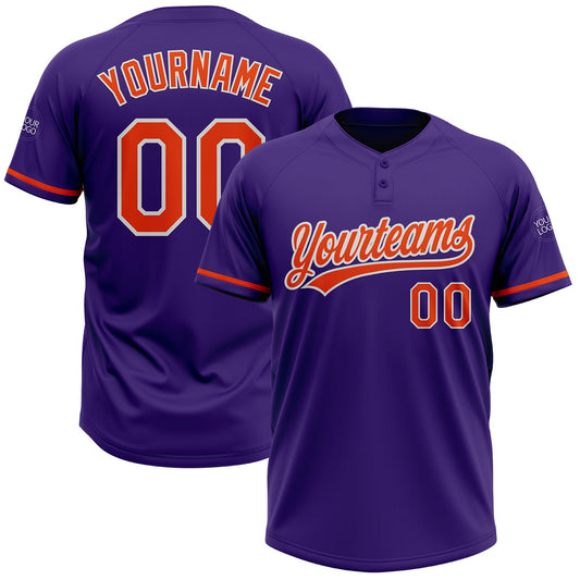 Custom Purple Orange-White Two-Button Unisex Softball Jersey