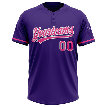 Custom Purple Pink-White Two-Button Unisex Softball Jersey