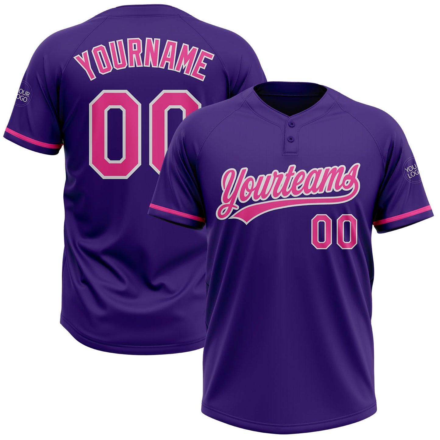 Custom Purple Pink-White Two-Button Unisex Softball Jersey