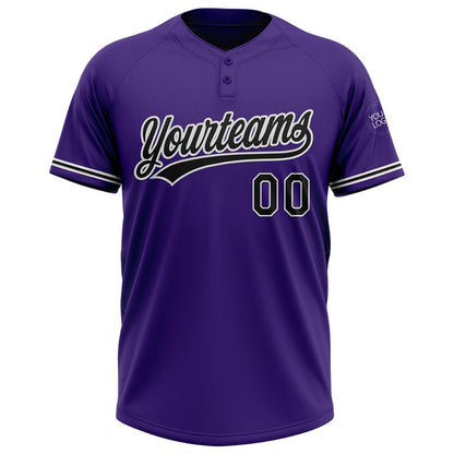 Custom Purple Black-White Two-Button Unisex Softball Jersey