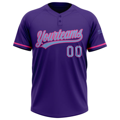 Custom Purple Light Blue-Pink Two-Button Unisex Softball Jersey