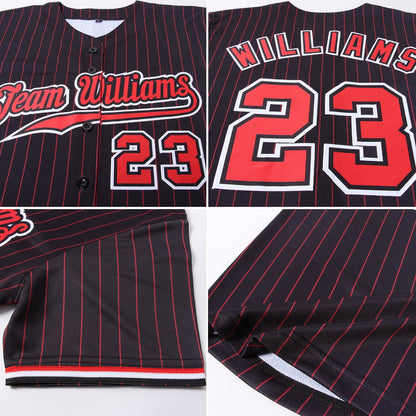 Custom Black Red Pinstripe Red-White Authentic Softball Jersey