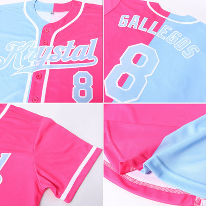 Custom Pink Light Blue-White Authentic Split Fashion Softball Jersey