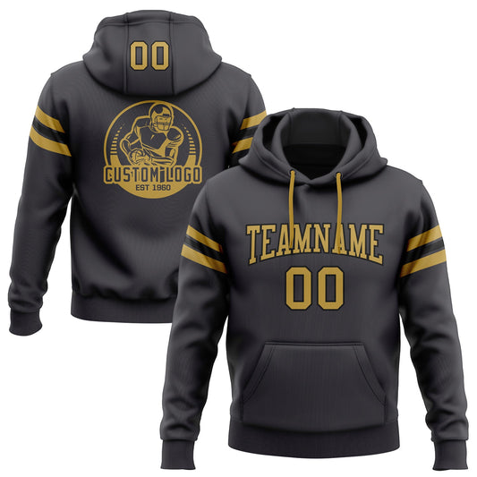 Custom Stitched Steel Gray Old Gold-Black Football Pullover Sweatshirt Hoodie