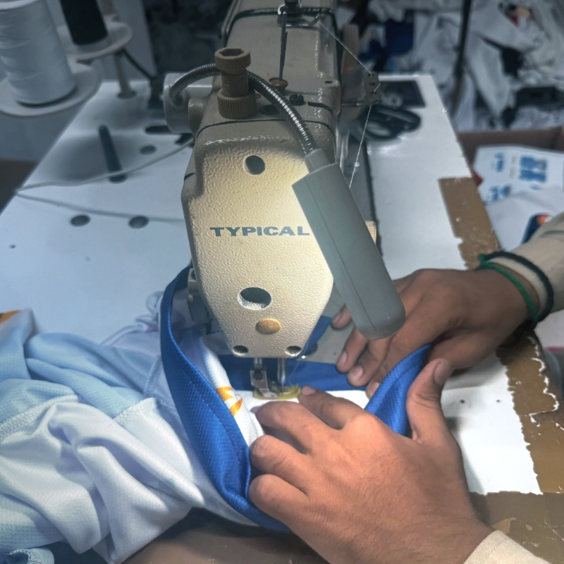 Close-up of quality stitching on a sports jersey