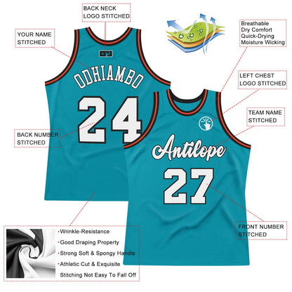 Custom Teal White-Orange Authentic Throwback Basketball Jersey