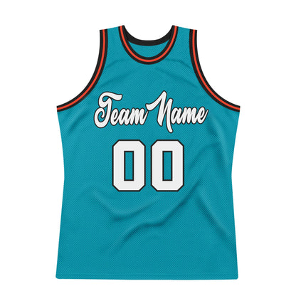 Custom Teal White-Orange Authentic Throwback Basketball Jersey