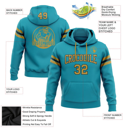 Custom Stitched Teal Old Gold-Black Football Pullover Sweatshirt Hoodie