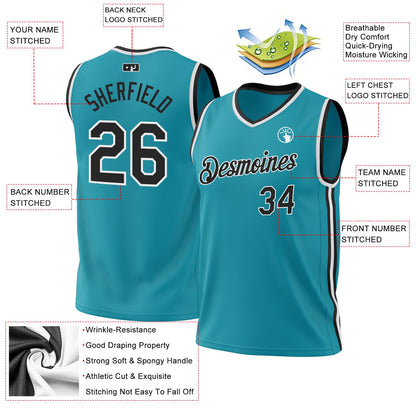 Custom Teal Black-Red Authentic Throwback Basketball Jersey