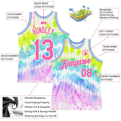 Custom Tie Dye Pink-White 3D Authentic Basketball Jersey