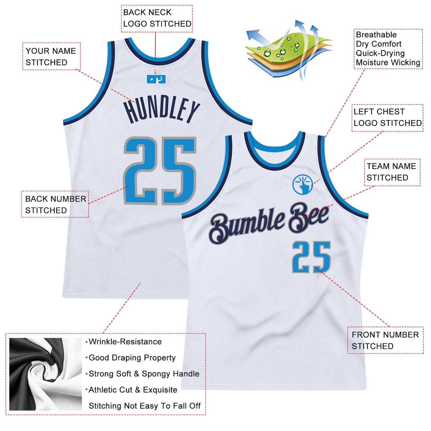 Custom White Blue-Navy Authentic Throwback Basketball Jersey