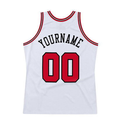 Custom White Red-Black Authentic Throwback Basketball Jersey