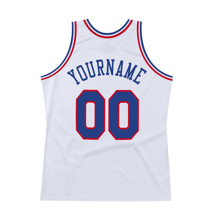 Custom White Royal-Red Authentic Throwback Basketball Jersey