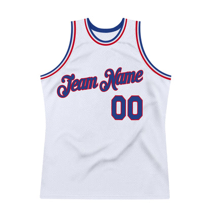 Custom White Royal-Red Authentic Throwback Basketball Jersey