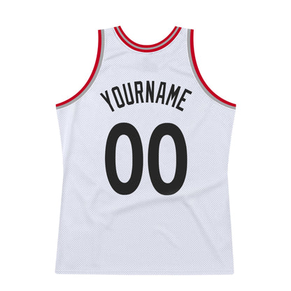 Custom White Black-Red Authentic Throwback Basketball Jersey