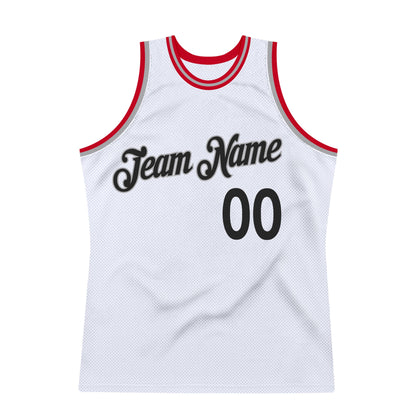 Custom White Black-Red Authentic Throwback Basketball Jersey