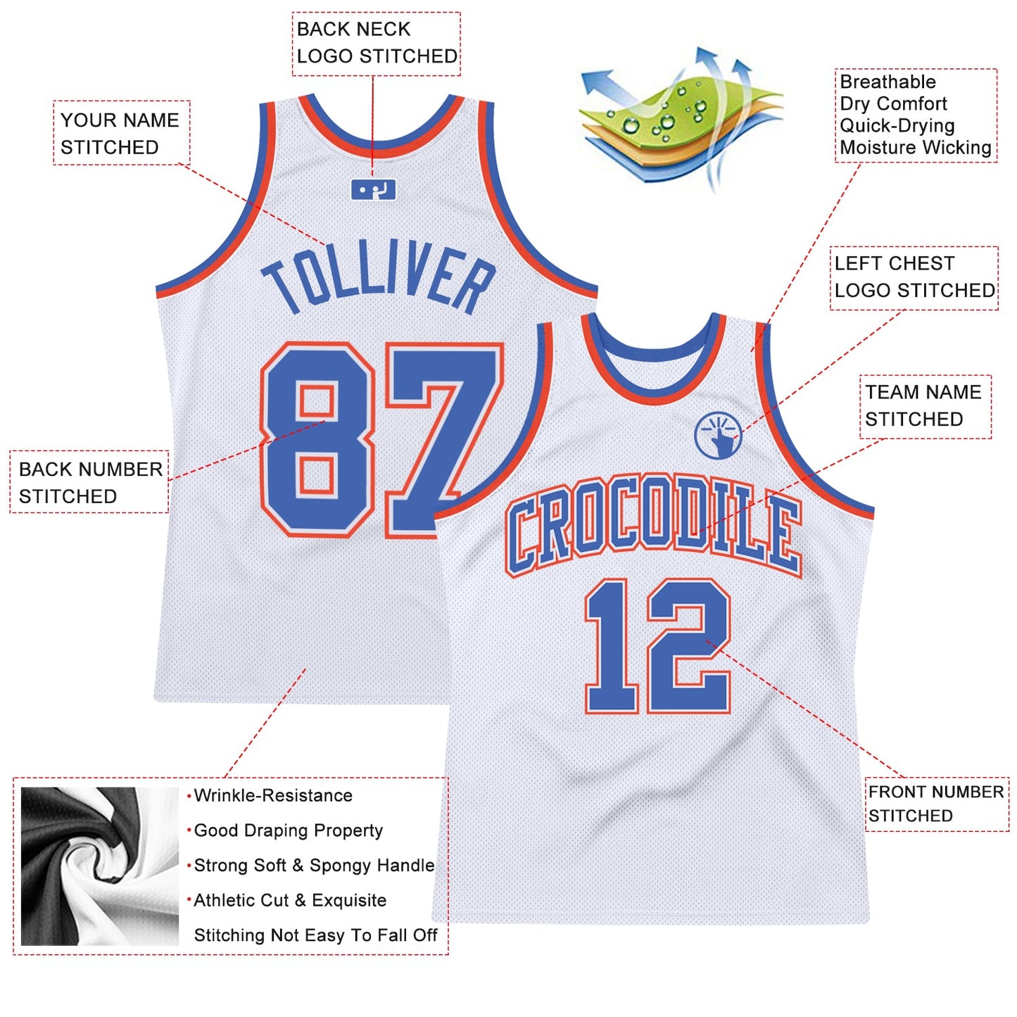 Custom White Blue-Orange Authentic Throwback Basketball Jersey