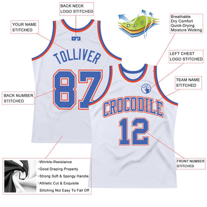 Custom White Blue-Orange Authentic Throwback Basketball Jersey