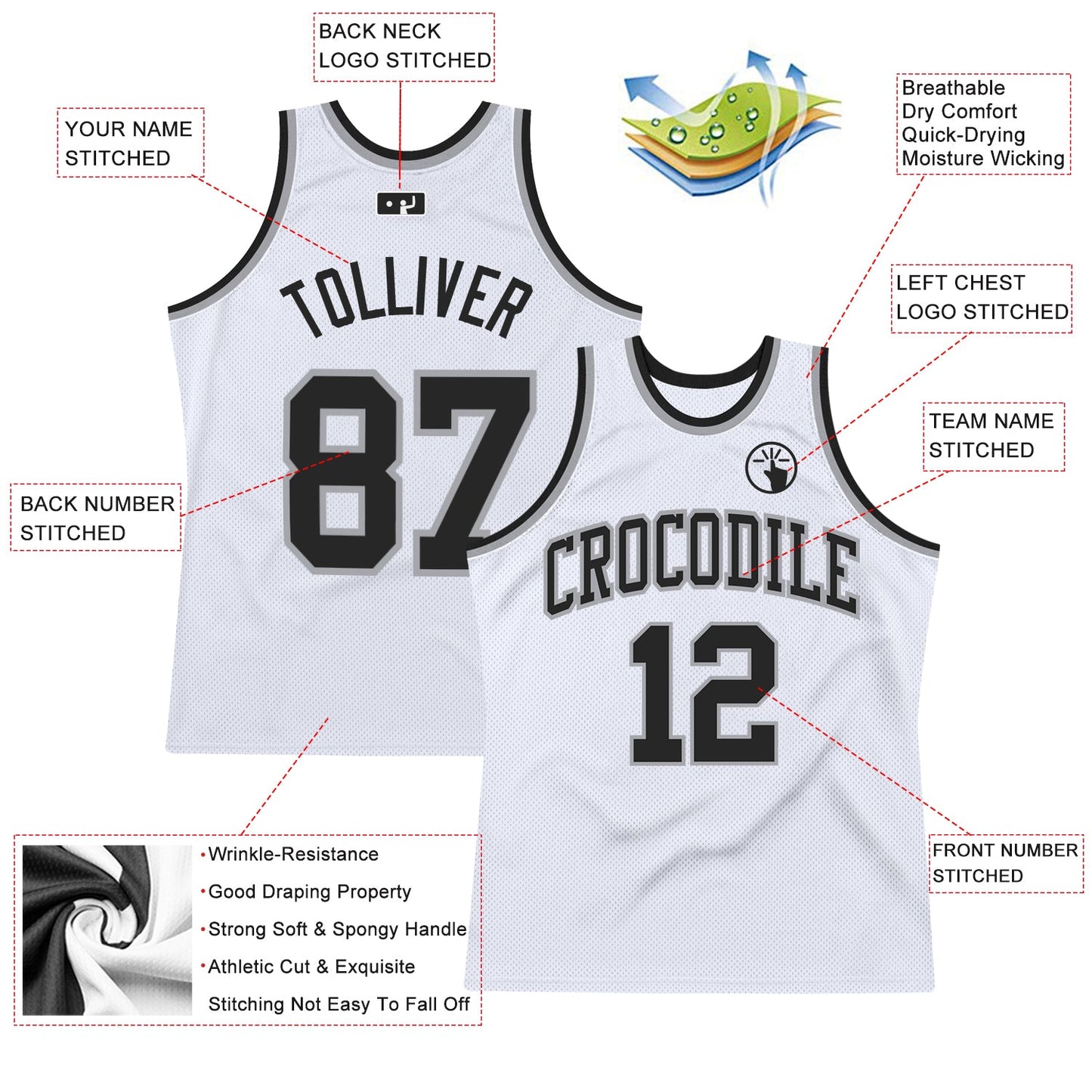 Custom White Black-Gray Authentic Throwback Basketball Jersey