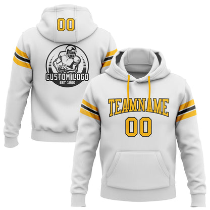 Custom Stitched White Gold-Black Football Pullover Sweatshirt Hoodie