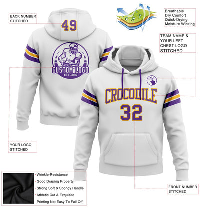 Custom Stitched White Purple-Gold Football Pullover Sweatshirt Hoodie