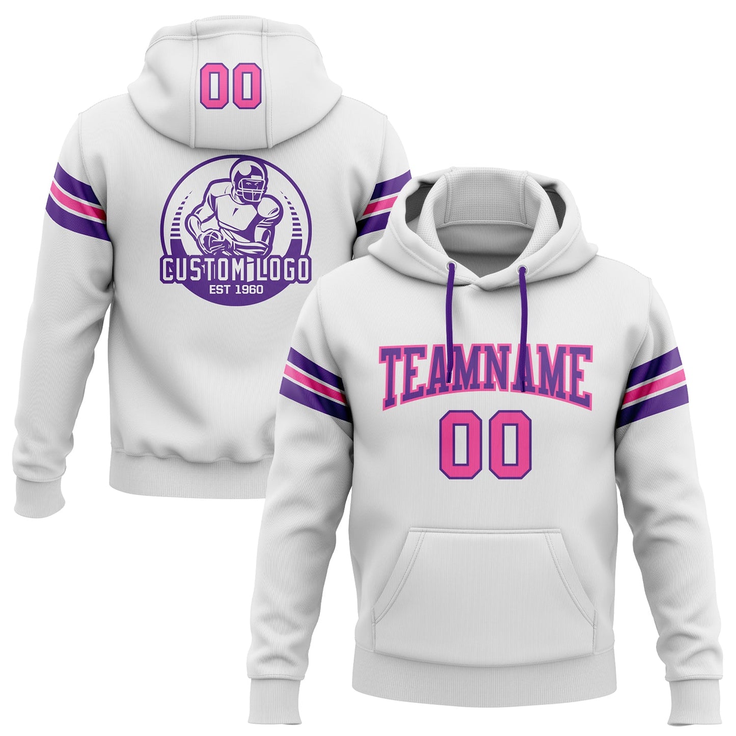 Custom Stitched White Pink-Purple Football Pullover Sweatshirt Hoodie