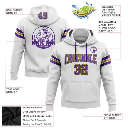 Custom Stitched White Purple Old Gold-Black Football Pullover Sweatshirt Hoodie