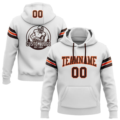 Custom Stitched White Brown-Orange Football Pullover Sweatshirt Hoodie